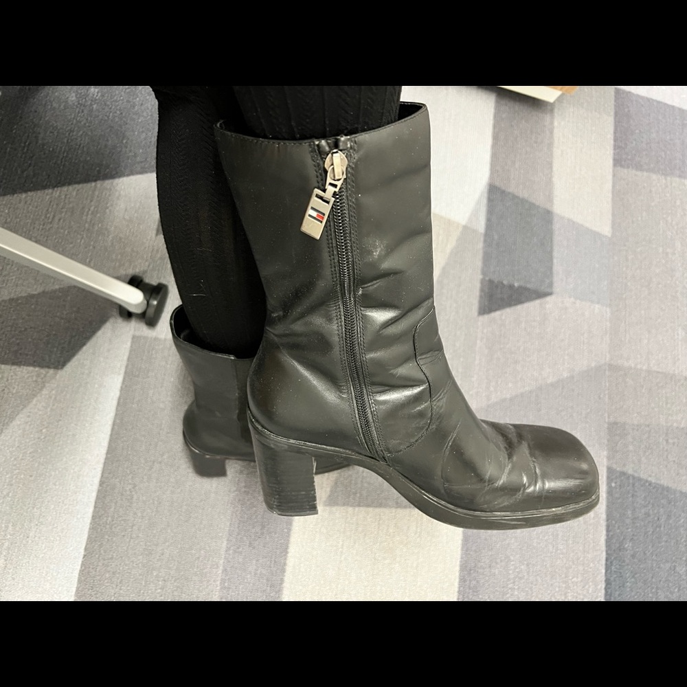 Tommy Hilfiger Leather Mid Calf Boots black SZ 10m - Picture 4 of 6